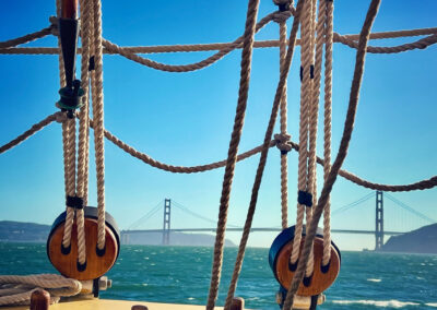 View of the Golden Gate Bridge through the lines from the Matthew Turner